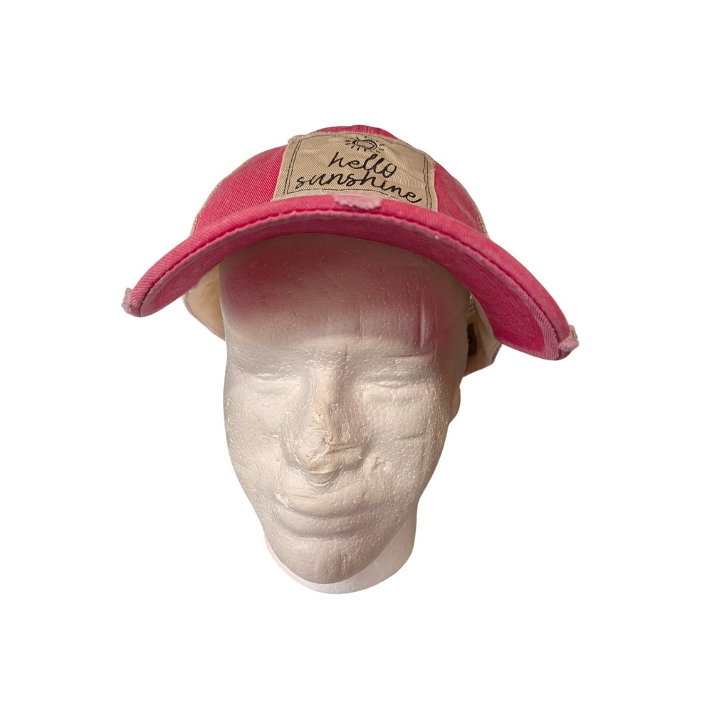 Karma Pink Hello Sunshine Distressed Trucker Hat Mesh Snapback Cap Womens